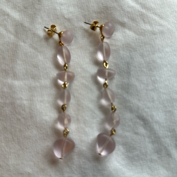 J.Crew Sweet Sea Glass Linear Drop Earrings pink Gold Plated - Picture 1 of 1